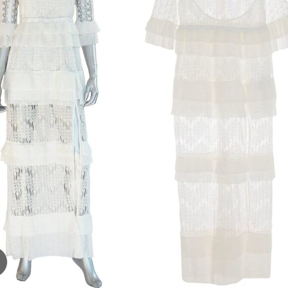 Just Cavalli by Roberto Cavalli Dress White Lace Gown Pleated Flounce size 6 - Picture 3 of 14